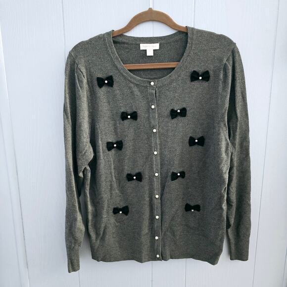 Charter Club Gray Cardigan XL – Pearl Buttons, Bows, Classic, Feminine - Picture 1 of 9